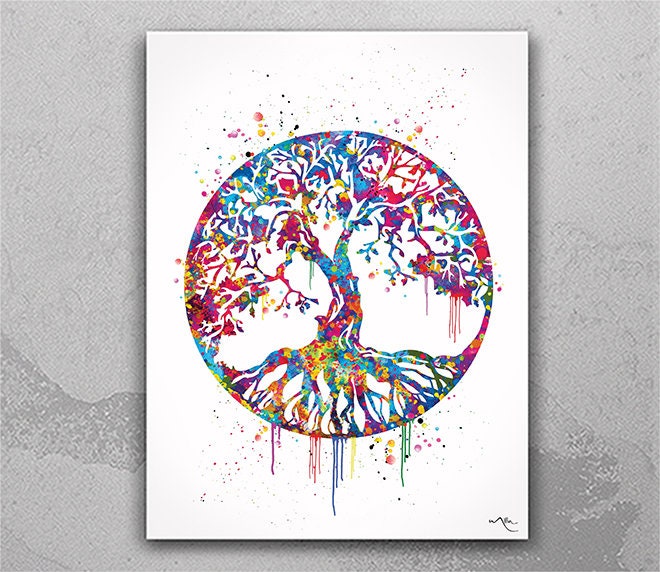 Discover Tree of Life Watercolor Print Wall Art Wedding Gift Nature Yoga Poster