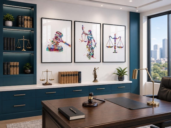 Lady Justice Watercolor Prints Set, Law Office Decor-2220