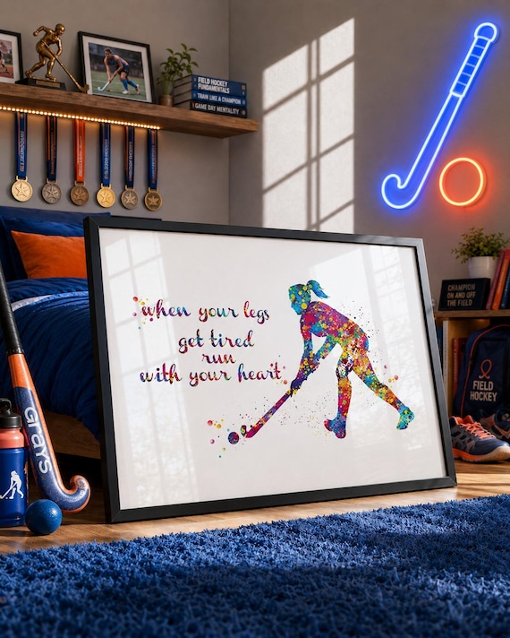 Field Hockey Girl Watercolor Print, Inspirational Quote Art-1387