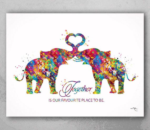 Elephant Love Watercolor Print, Couple Anniversary Gift-1447