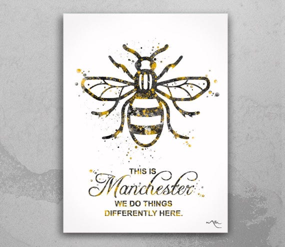 Manchester Bee Watercolor Print, Inspirational Quote Wall Art-109