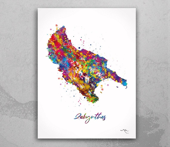 Zakynthos Map Print, Colorful Watercolor Zante, Greece Travel Poster-1587