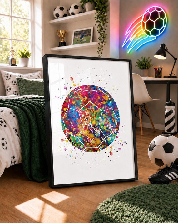 Soccer Ball Watercolor Print, Sport Wall Art-507