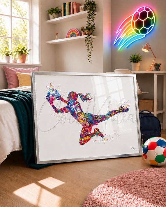 Personalized Goalie Watercolor Print | Female Soccer Player Gift-2923
