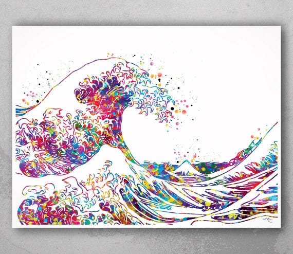 Wave Off Kanagawa Watercolor Print – Nautical Art-337