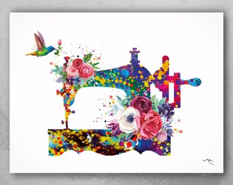 Sewing Machine Watercolor Print Wall Art Seamstress Sewing Room Housewarming Gift Craft Room Decor Wall Decor Tailor Decor Wall Hanging-2016