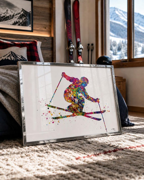 Skiing Watercolor Print | Winter Sports Poster Art-1460