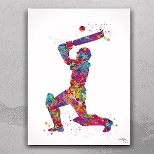 Cricket Player Man Watercolor Print Male Cricket Gift Cricket Art Wall Art Wall Decor Boys Cricket Player Home Decor Boys Sport Wall Art-403