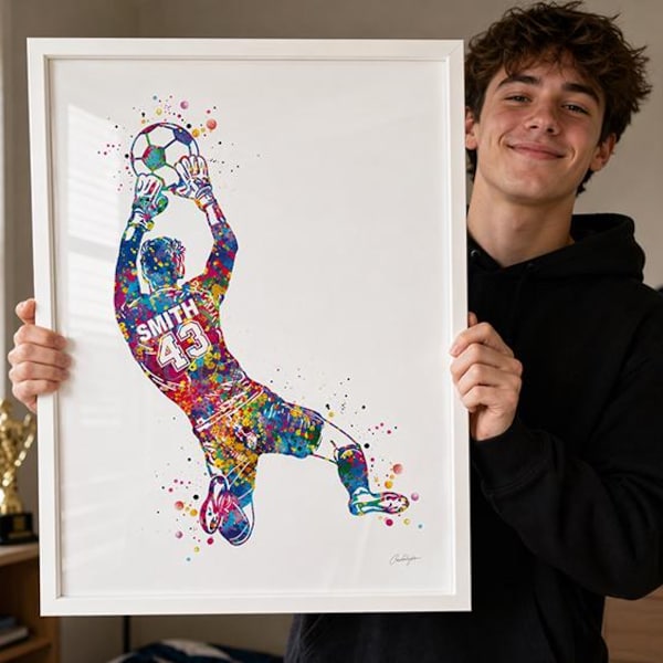 Personalized Soccer Goalie Watercolor Print, Football Gift-2389