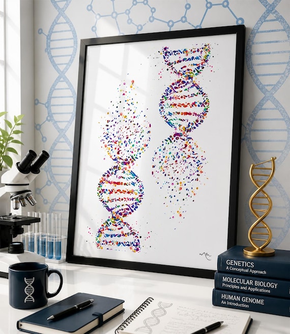 DNA Watercolor Print | Medical Science Art, Doctor Gift-1020