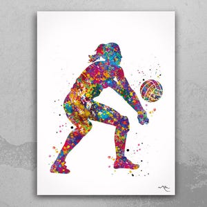 Volleyball Girl Watercolor Print Female Volleyball Woman Gift Wall Decor Volleyball Player hand ball Ladies Sports Art Sport Wall Art-1769