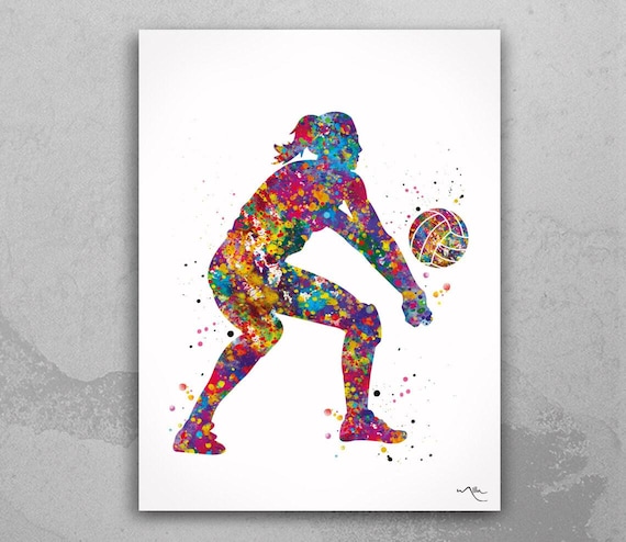 Volleyball Girl Watercolor Print Female Volleyball Woman Gift Wall Decor Volleyball Player hand ball Ladies Sports Art Sport Wall Art-1769