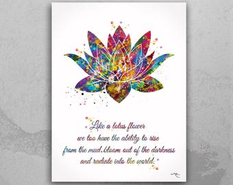 Lotus Quote Watercolor Print, Yoga Studio Wall Art-1489