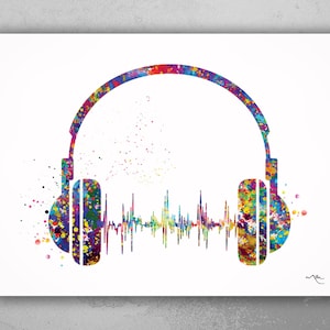 Headphone Watercolor Print Music Art Wall Art Earphones Poster Room Decor Gift DJ Gift Teen Room Bedroom Musical Decor Art Music Studio-1515