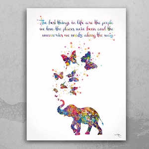Elephant and Butterfly Motivational Quote Watercolor Print Wedding Gift Wall Art Inspirational Wall Decor Art Home Decor Wall Hanging-2182