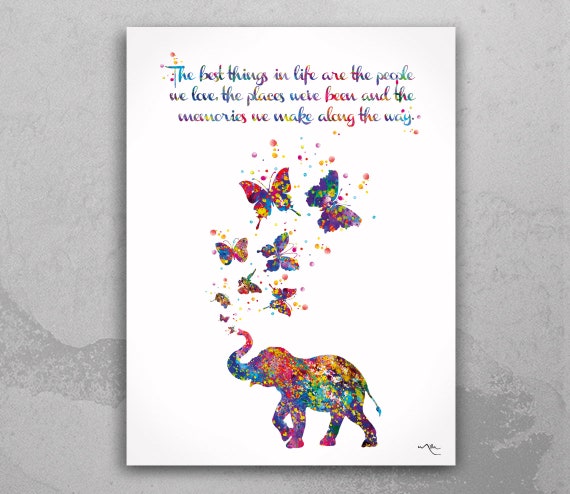 Elephant & Butterfly Watercolor Print, Inspirational Wall Art-2182