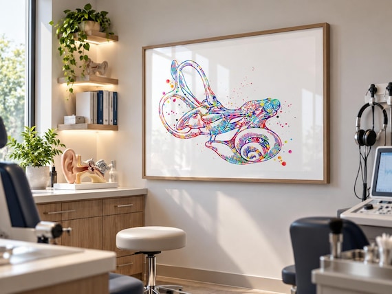 Ear Anatomy Watercolor Print | Cochlea, Vestibular System Art-397