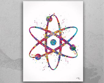 Aquarell Atom Symbol Druck, Wissenschaft Wand Kunst-943