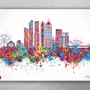 Melbourne Skyline Watercolor Print Travel Art Print Cityscape Poster AUS Wall Art Decor Art Housewarming Gift Office Decor Wall Hanging-2730