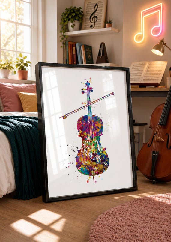 Violin Watercolor Art Print, Music Room Wall Decor-147