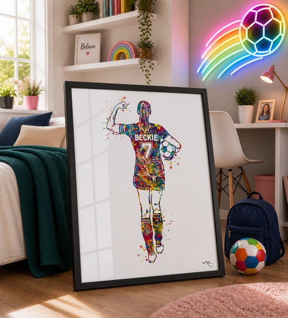 Personalized Soccer Girl Watercolor Print: Female Football Art-2503