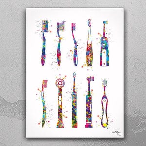 Toothbrush Art Watercolor Print Dental Care Tooth Medical Art Dental Clinic Decor Gift Dental Dentist Dentistry Office Dental Hygienist-2459