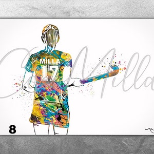 Field Hockey Player Women Girl Female Personalized Watercolor Print Sports Girl Teen Room Decor Personalized Gift Customize Wall Art-2387 image 8