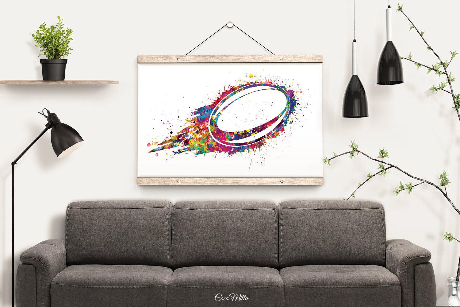 Watercolor Rugby Ball Print, Colorful Poster Sports Wall Art-1527 - Etsy