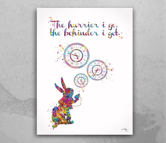 Alice in Wonderland Print, White Rabbit Watercolor Art-158