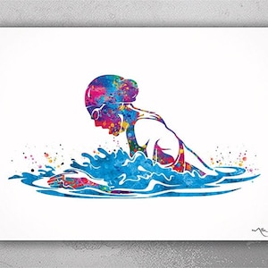 Swimmer Girl Watercolor Print Female Swimmer Art Gift Art Housewarming Swimming Wall Decor Girl&#39;s Room Decor Nursery Sport Wall Art-1867