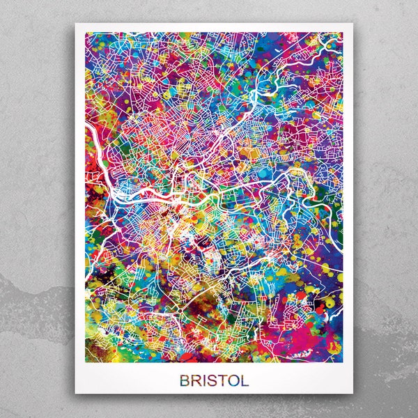 Bristol City Map United Kingdom Watercolor Print Art City Map Art Anniversary Gift Wedding Gift Wall Decor Art Home Decor Wall Hanging-1544