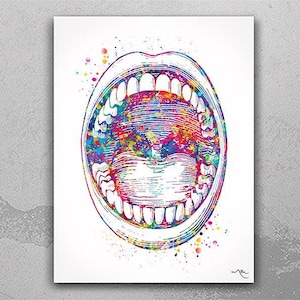 Mouth Anatomy Watercolor Print Medical Art Surgeon Dental Clinic Decor Orthodontist Gift Dental Dentist Dentistry Office Oral Cavity-694