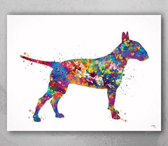 Bull Terrier Watercolor Print, Colorful Dog Art-582