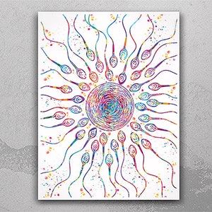 Sperms and Egg Art Watercolor Print Uterus Fertility Gynecology Medical Art Medicine Fertilization Baby OBGYN Medical Nurse Midwife-1131