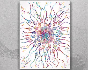 Sperm and Egg Watercolor Art Print, Fertility, Gynecology Decor-1131