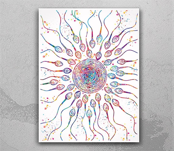 Sperm and Egg Watercolor Art Print, Fertility, Gynecology Decor-1131