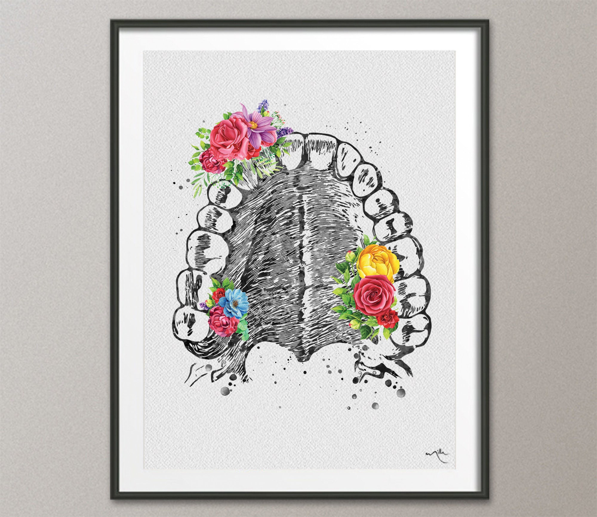 Tooth Anatomy and Palate Floral Watercolor Print Flowers | Etsy