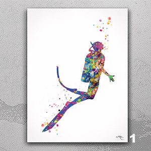Scuba Diver Man Watercolor Print Diver Male Housewarming Man Cave Scuba Diving Art Poster Teen Boy Sport Home Decor Wall Hanging Poster-2744