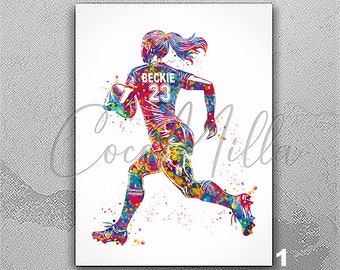Rugby Player Personelized Girl Watercolor Print Female Rugby Gift Rugby Football Player Woman Rugby Personalised Customize Wall Art-2796