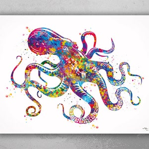 Octopus Art Watercolor Print Sea Life Coastal Living Sea Art Octopi Wall Art Poster Nautical Wall Decor Cottage Home Decor Wall Hanging-489