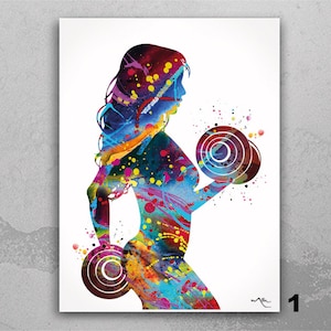 Fitness Girl Watercolor Print Fit Girl Mom Female Woman Dumbbells Wall Art Decor Gym Weight Lifting Sport Bodybuilding Weight Training-2015
