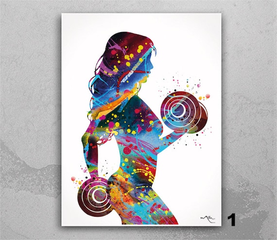 Fitness Girl Watercolor Print, Gym Wall Art Decor-2015