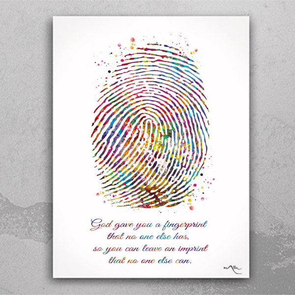 Fingerprint Quote Watercolor Print Finger Print Poster Inspirational Motivational Quote DNA Art Gift Typography Office Wall Art Decor-1377