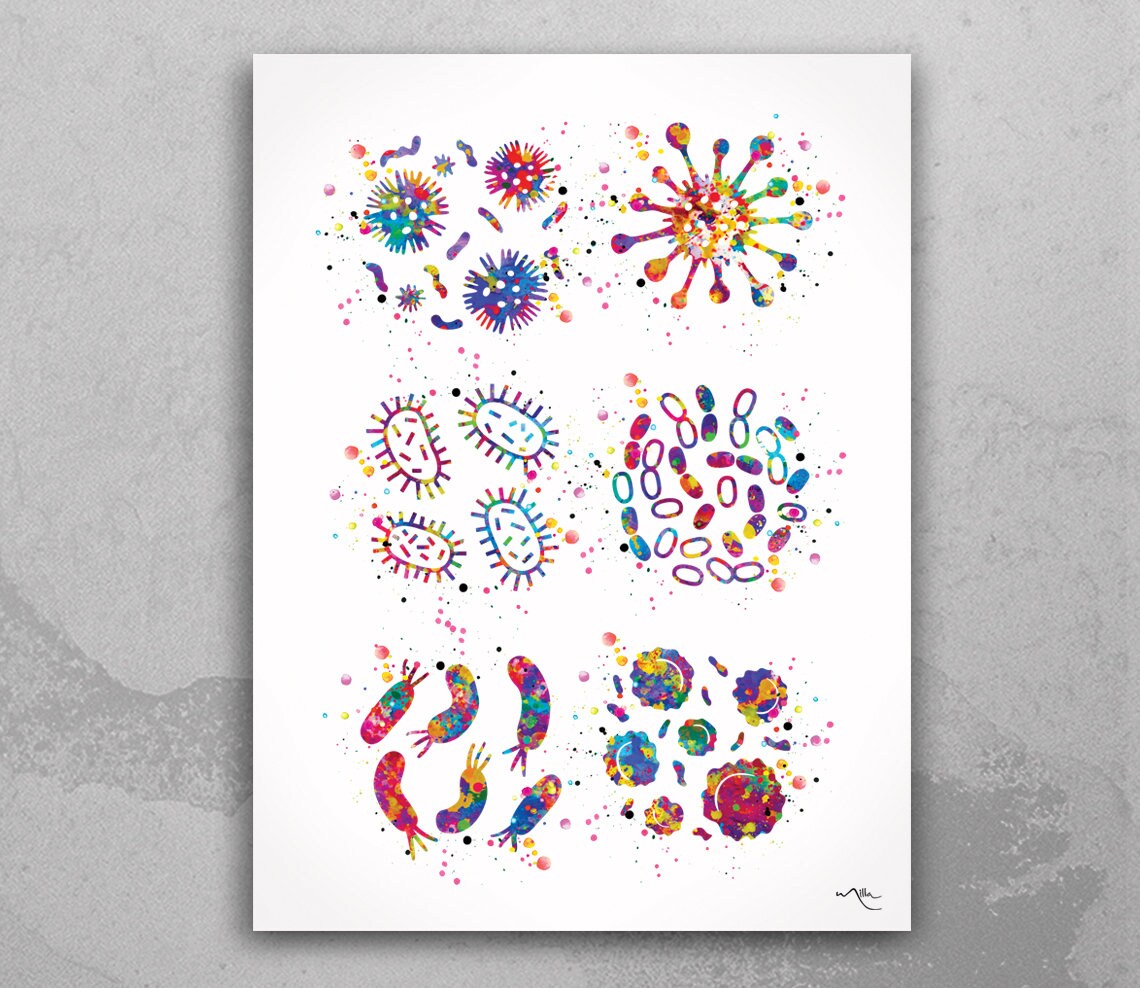 watercolor bacteria virus art medical office decor watercolor ...