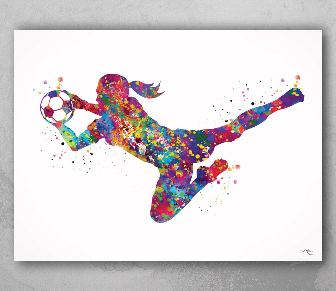 Soccer Goalie Watercolor Print Goalkeeper Girl Female Football Etsy