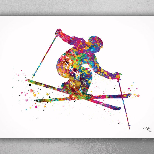 Ski Watercolor Print Skiing Poster Skier Gift Winter Sports Art Wall Art Ski Decor Home Decor For Him Room Decor Nursery Wall Hanging-1460