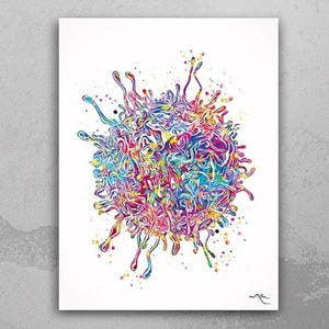 T-Cell Watercolor Print Immune Cells Medical Art Science Histology T Cells Biology Art Oncology immunology Clinic Office Cancer Chemo-1472