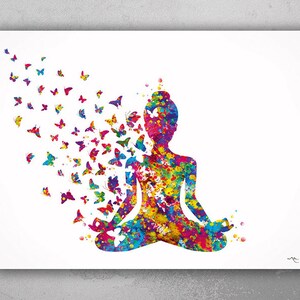 Yoga Art, Butterfly, Yoga Poster, Yoga Pose, Yoga Print, Yogi Woman Watercolor, Yoga Studio, Sukhasana Pose, Yoga Wall Decor, Yoga Gift-1200