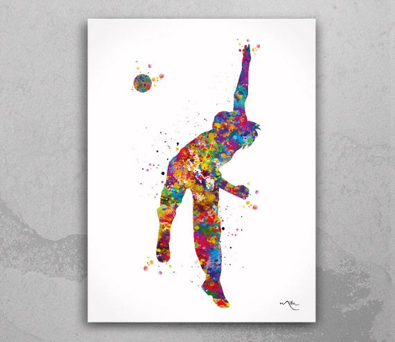 Watercolor Cricket Player Art Print, Colorful Sport Wall Decor-1946