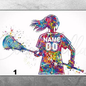 Personalised Lacrosse Player Girl  Watercolor Print Women Female Sports Girl Teen Room Decor Personalized Gift Customize Wall Art Gift-2900